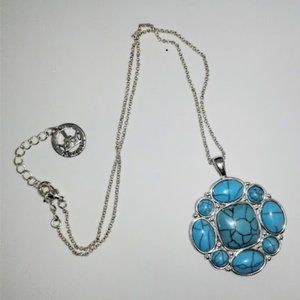 Trifari  Blue Silver Turquoise Pendant Necklace